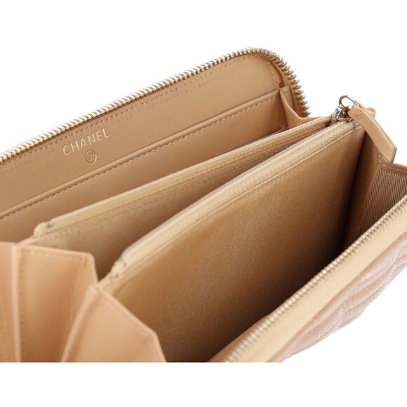 CHANEL Matelasse Classic Quilted Long Zip Around Wallet Gold Caviar Leather - Picture 7 of 7